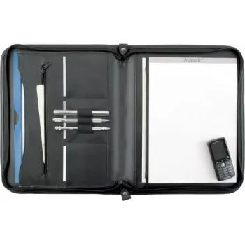 JÜSCHA Alassio MILANO document folder, A4, genuine leather, black, zip, pen loops, business card pockets 30013