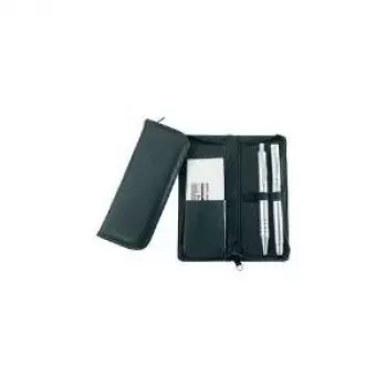 JÜSCHA Alassio Pen Case for 3 Writing Instruments, Leather, Black, with Credit Card Slot (2603)