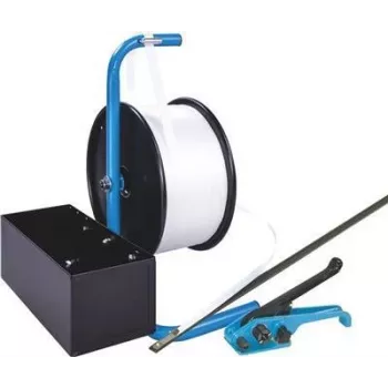 Banholzer & Wenz Polyester Strapping Set, Mobile Dispenser, 19 mm x 600 m, with 1000 Wire Closures 17066