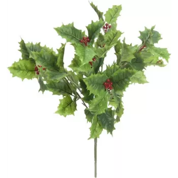 EUROPALMS Artificial Holly Branch 43cm, Green Leaves with Red Berries, Flexible Stem, Christmas Decoration for Indoor Use 83500565