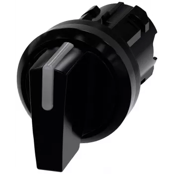 Siemens SIRIUS ACT 3SU1002-2BN10-0AA0 Selector Switch Actuator, 22mm, 3-Position, Latching, Short Rotary Handle, Black, Illuminable