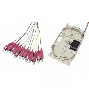 Tecline Fibre Optic Splice Cassette with 12x OM4 Pigtails, SC/UPC, 2.0 m, Colour-coded, 12 Pieces 20500026
