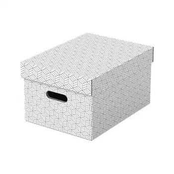 LEITZ 628282 Storage Box Home Medium, 3-Piece Set, White, 100% Recycled Corrugated Cardboard, Removable Lid, Stackable