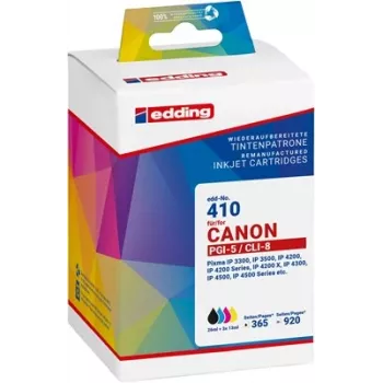 Edding 18-410-01 Compatible Ink Cartridge Set for Canon PGI-5BK & CLI-8 (Black, Cyan, Magenta, Yellow)