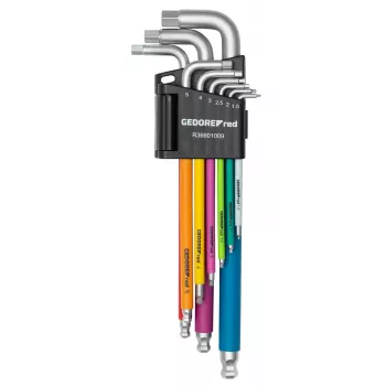 GEDORE L-Shaped Hex Key Set, 9-Piece, 1.5-10 mm, Phosphated, DIN ISO 2936 3301332