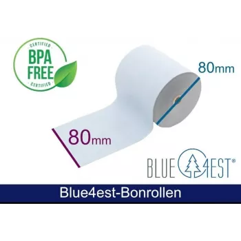 ARTDEV Blue4est® Eco Thermal Paper Roll 80mm x 80m, Core 12mm, Blue, 52g, 35-Year Archival, BPA-Free ADT808012-BT-BLUE4EST-55
