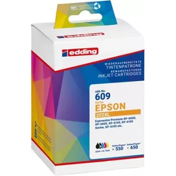 Edding EDD-609 Compatible 5-Pack Ink Cartridge Set for Epson 202XL (Black, Photo Black, Cyan, Magenta, Yellow) 18-609-01