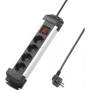 Sygonix SY-4538264 4-Way Power Strip with Switch, 1.5 m, Black/Silver