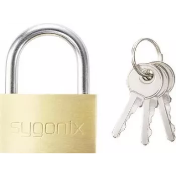 Sygonix SY-5045284 Padlock 39.8 mm Keyed Alike? No, Keyed Differently Gold-Yellow Solid Brass with Hardened Steel Shackle