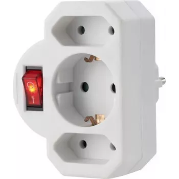 Sygonix SY-4673744 3-Way Schuko Power Strip with Illuminated Switch - White