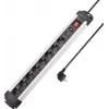 SYGONIX SY-4755614 Surge Protection Power Strip, 6 Schuko Sockets, Silver/Black