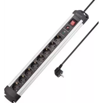 SYGONIX SY-4755614 Surge Protection Power Strip, 6 Schuko Sockets, Silver/Black
