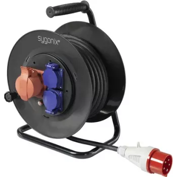Sygonix SY-5806894 Cable Reel 25 m CEE Plug 16 A 5-Pin IP44 Black
