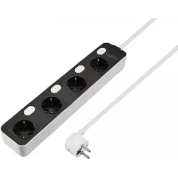 Sygonix SY-6118236 4-Way Power Strip with Illuminated Switch, Schuko, 1.5 m Cable, Black
