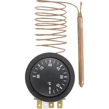 SYGONIX Built-In Thermostat 0-90°C, Changeover Contact, Capillary Sensor, 10A/250V AC, Panel Mounting (SY-5045296)