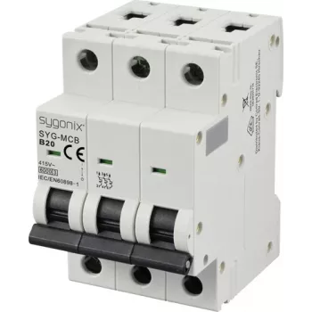 Sygonix SY-6440996 3-Pole Miniature Circuit Breaker B20 20A 415V AC 6kA DIN Rail