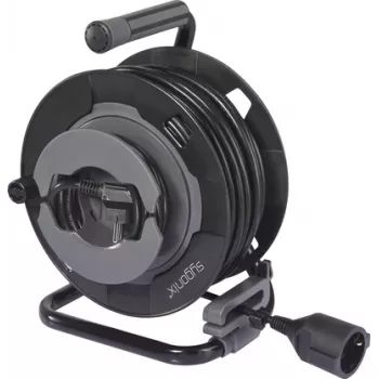Sygonix SY-6618486 Cable Reel with 4 Schuko Sockets, 25 m Cable, Black