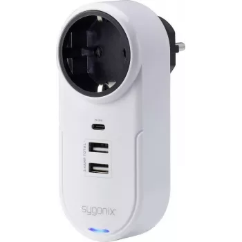 Sygonix SY-4512996 Adapter Plug with USB, White