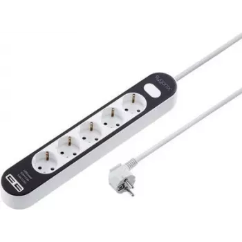 Sygonix SY-4538276 5-Way Power Strip with Illuminated Switch, 1.5 m Cable, White/Black