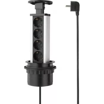 SYGONIX SY-4737792 Desktop Power Strip with 8 Schuko Sockets and 2 USB Ports, Black/Silver