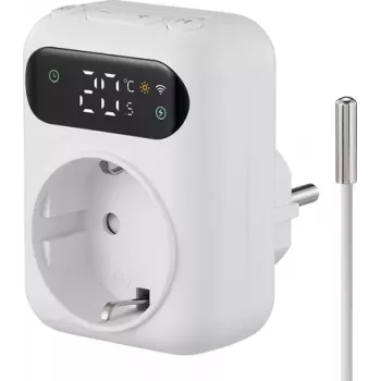 Sygonix SY-6824096 plug-in thermostat with weekly programme, 16 A, 3680 W, LCD, frost protection, child lock, white