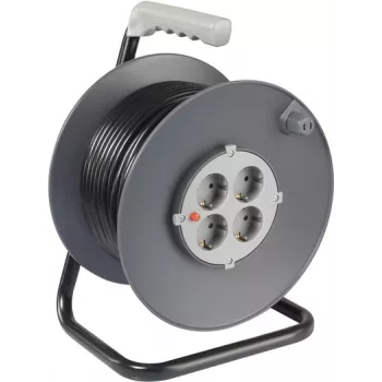 Sygonix SY-5655926 Cable Reel 25 m Black Schuko Plug, 4 Sockets, Thermal Protection
