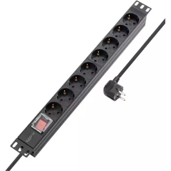 Sygonix SY-5799002 19-inch 8-Way Schuko rack-mount power strip, 1U, black