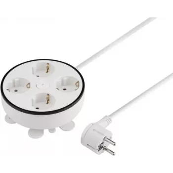 Sygonix SY-5806892 Cable Reel 1.5 m White 4-Way Schuko 3680 W with Main Switch