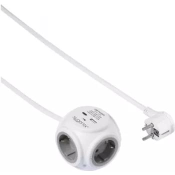 Sygonix SY-5827192 3-Way socket cube with 1.4 m cable, White/Grey, 16 A, 3680 W