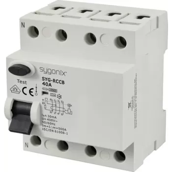 Sygonix SY-6438018 Residual Current Circuit Breaker (RCCB) 4-Pole Type A 40A 30mA 10kA 400V AC