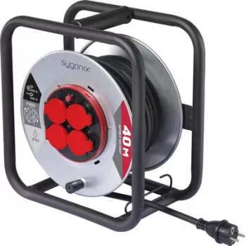 Sygonix SY-10236120 Cable Reel Black Schuko Plug 25 m 4 Sockets