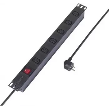 Sygonix SY-6736980 19-Inch 6-Way Schuko Power Strip, 1U Rack Mounting, 2m Cable, Black