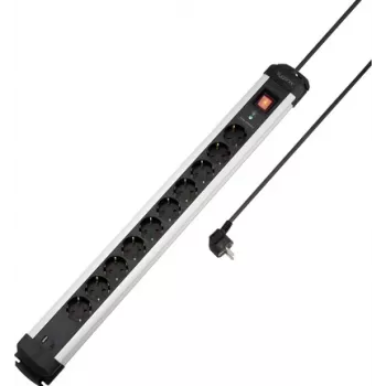 Sygonix SY-6807136 10-Way Surge Protection Power Strip, Schuko, 1.5 m Cable, Black/Silver