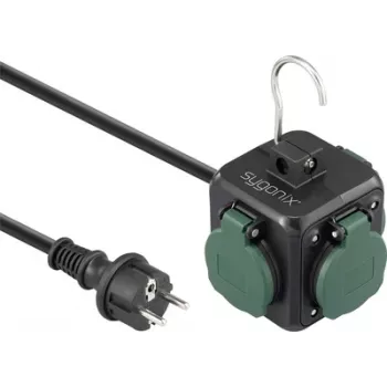 Sygonix SY-6903362 Socket Cube with 4 Schuko Sockets and 2 USB Ports, Black/Green