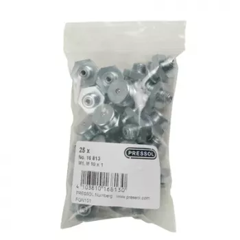 PRESSOL Flat Head Grease Nipple M1-KØ 16, M10 x 1, Galvanised Steel, 25-Pack (16 813)