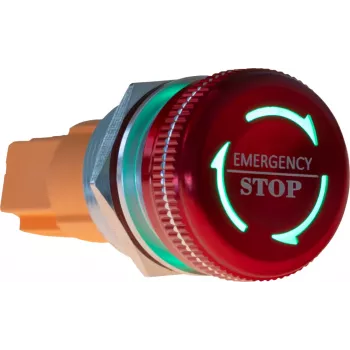 JOY-IT Button22NA-02 Emergency Stop Push Button, latching, 22 mm Mounting, 220 V, Red Mushroom Head, Green Collar, IP67, IK10