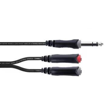 Cordial 14890 audio Y-adapter cable 6.3mm stereo jack plug to 2x 6.3mm mono jack socket 0.30m black PVC twin cable