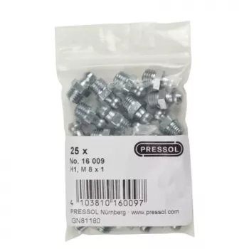 Pressol H1 Straight Conical Grease Nipple, M 8 x 1, Galvanised, 25 Pieces (16 009)