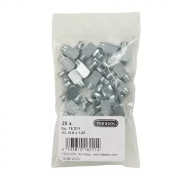 PRESSOL H3-90° Conical Grease Nipple, M8 x 1.25, Galvanised, 25 Pieces (16 211)