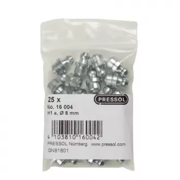 Pressol H1 Straight Conical Grease Nipple M8 x 1, Ø 8 mm, Galvanised Steel, 25 Pieces (16 004)