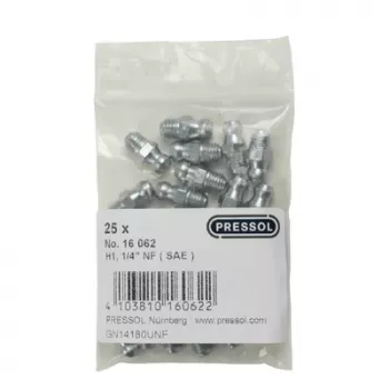 Pressol Cone Lubrication Nipple H1 Straight, 1/4 inch UNF, 25 Pieces (16 062)