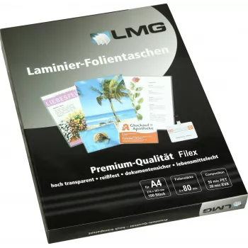 LMG A4 glossy laminating pouches 80 micron 100-pack (LMGA4-80L)