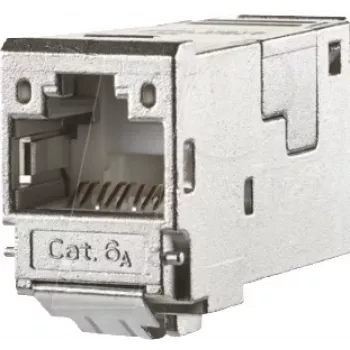 METZ CONNECT 130910-I Cat.6A Shielded RJ45 Keystone Module, Tool-Free IDC, 90° Cable Entry, 10G, 500MHz, Die-Cast Zinc, Silver 130910-I-90