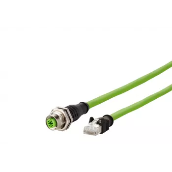 METZ CONNECT 142M4D25050 M12 Industrial Ethernet Patch Cable, CAT 5e S/UTP, 5 m, Green PUR Jacket, Acid/Ozone/UV-Resistant, Drag-Chain Suitable