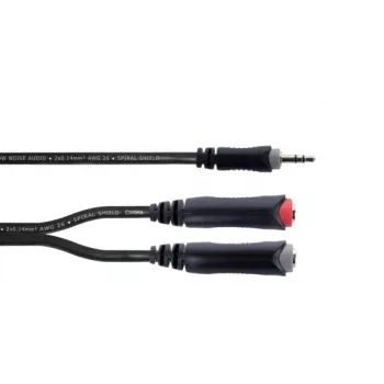 Cordial 14892 Audio Y-Adapter Cable, 3.5mm Stereo Jack Plug to Two 6.3mm Mono Jack Sockets, 0.3m, Black PVC