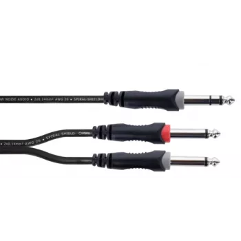 Cordial 14877 Audio Y-Adapter Cable 6.3mm Stereo Jack Plug to 2x 6.3mm Mono Jack Plug 1.5m Black PVC Twin Cable