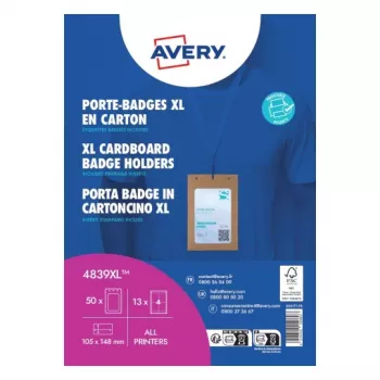 Avery 4839XL Name Badge Holder Set with Lanyard, A6, 105 x 148 mm, 50 Sets, Blue Lanyards