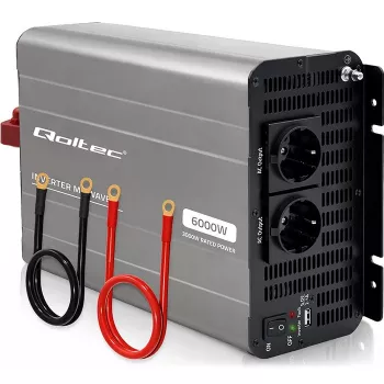 Qoltec Modified Sine Wave Inverter 12V to 230V 3000W/6000W with USB, Compatible with LiFePO4 GEL AGM