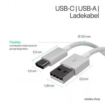 Flexline USB Charging & Synchronisation Cable, USB-A to USB-C, 2.0, ABS, White, 0.5m (FL31-13040)