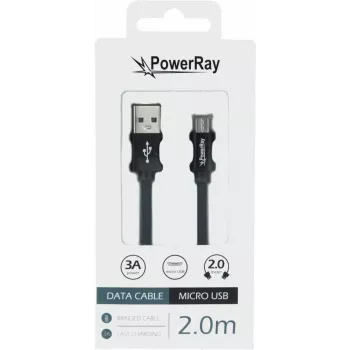 PowerRay USB to Micro USB Data Cable 2.0 m Braided Black PR-DCUM200TBK